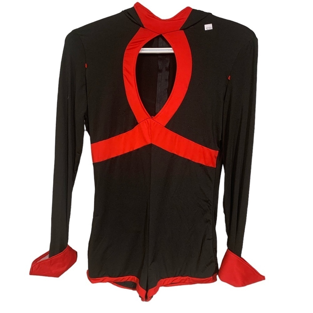 Women's Black Hooded Costume Shirt with Red Trim